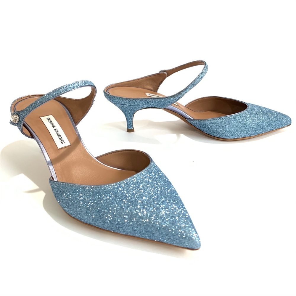 Tabitha Simmons Liberty Glitter Blue Kitten Heel